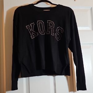 Michael Kors Black Stud-Embellished KORS Long-Sleeve Top